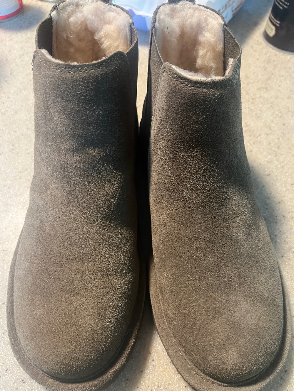 Women's Suede Ankle Booties with Shearling Lining - Taupe
